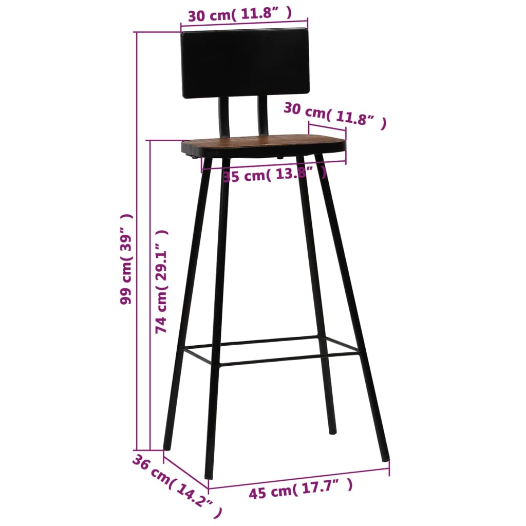 vidaXL Bar Stool Bar Seat Counter Height Stool for Pub Solid Reclaimed Wood-18