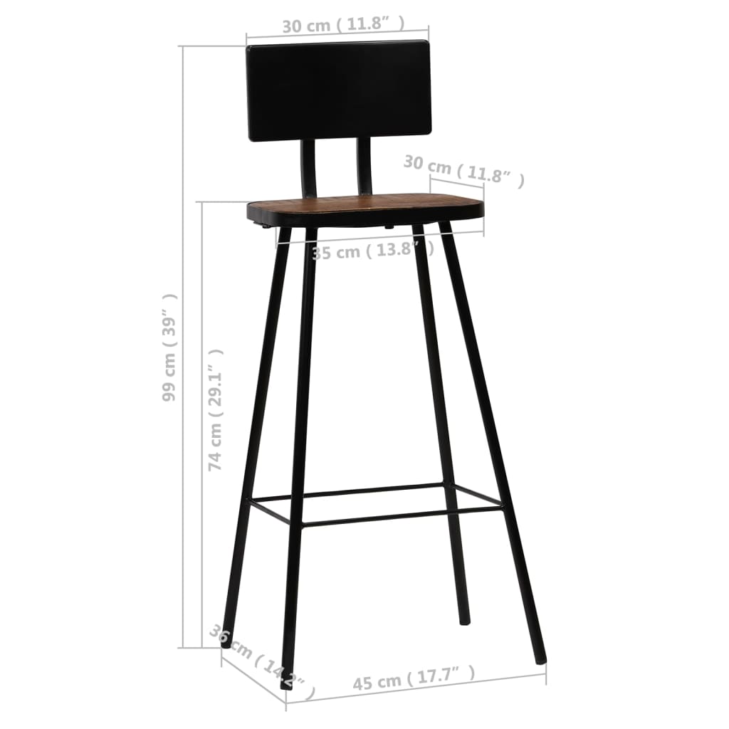 vidaXL Bar Stool Bar Seat Counter Height Stool for Pub Solid Reclaimed Wood-4