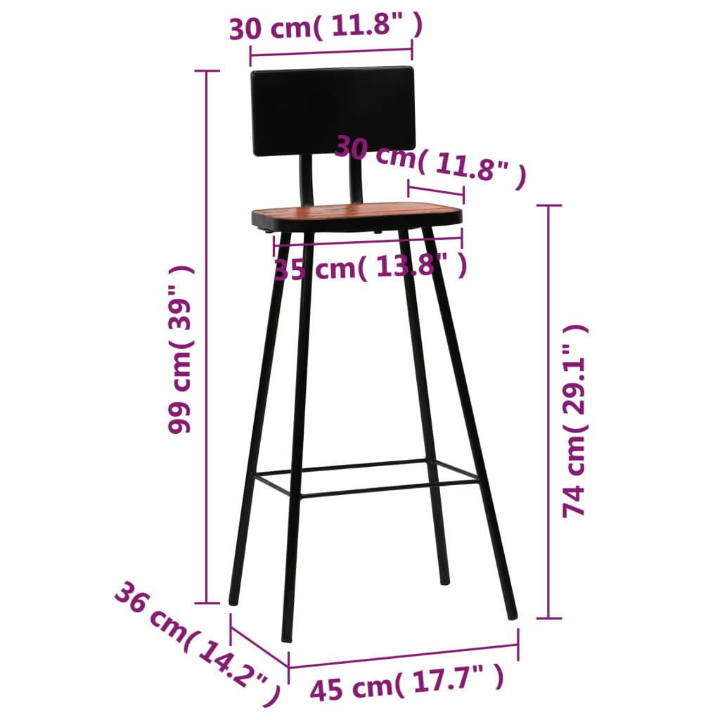 vidaXL Bar Stool Bar Seat Counter Height Stool for Pub Solid Reclaimed Wood-4