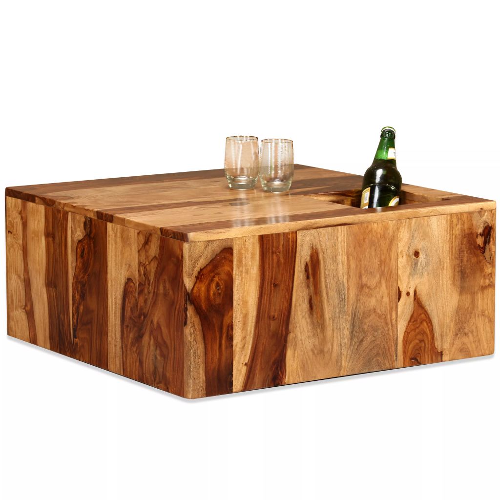 vidaXL Coffee Table Solid Sheesham Wood 27.6"x27.6"x11.8"-1