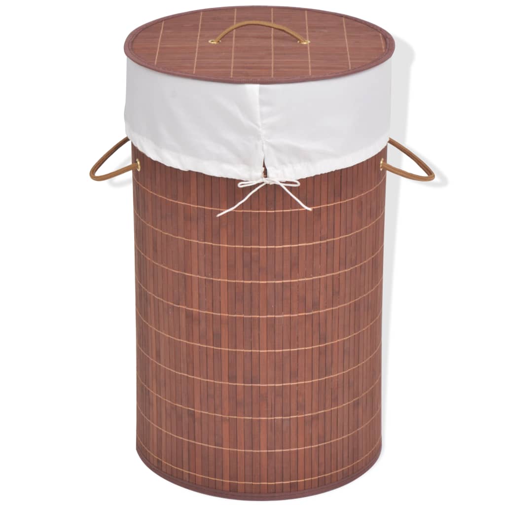 vidaXL Collapsible Laundry Basket Laundry Bin Dirty Clothes Hamper Round Bamboo-5