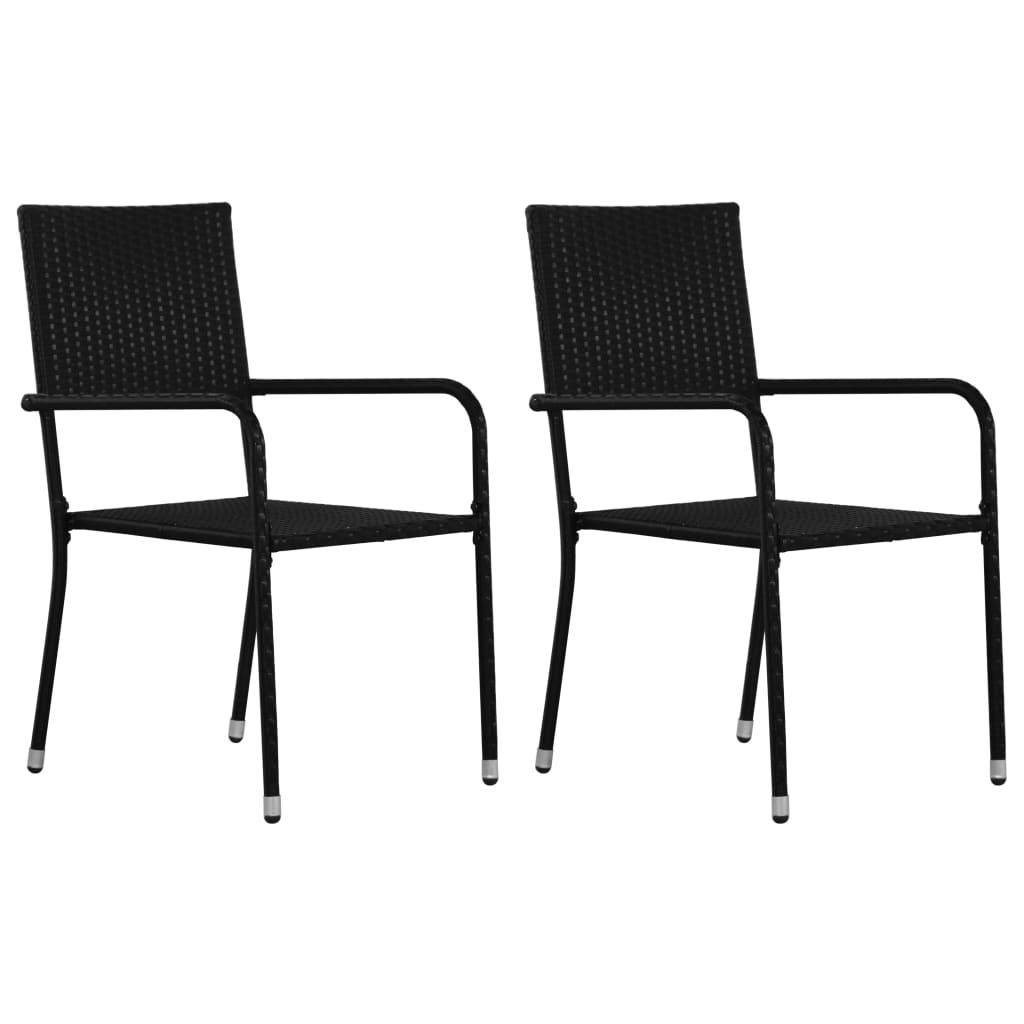 2x Outdoor Dining Chair Poly Rattan Garden Dinner Seating Black/Gray