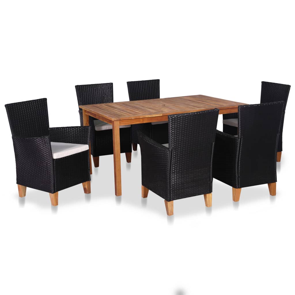 vidaXL 7 Piece Patio Dining Set Poly Rattan Black and Brown-0