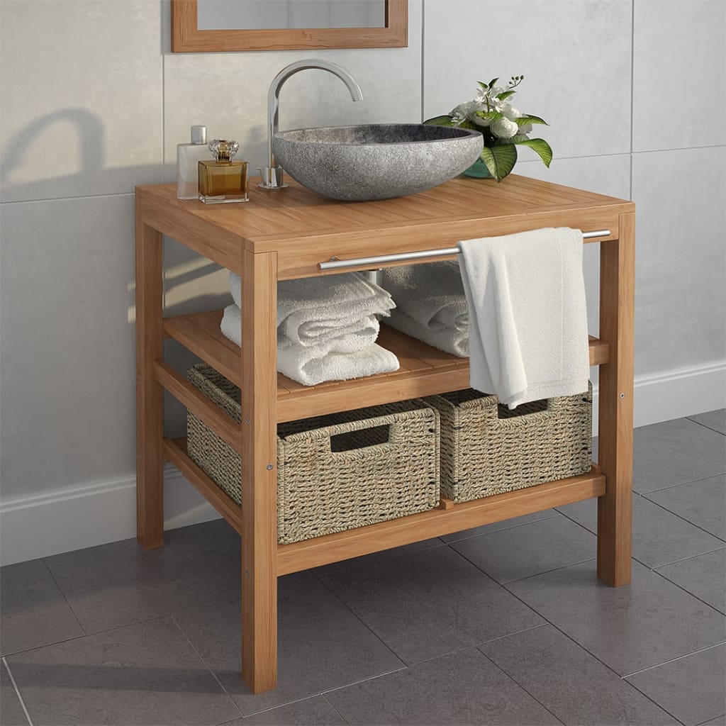 vidaXL Bathroom Vanity Cabinet with 2 Baskets Solid Teak 29.1" x 17.7" x 29.5"-0