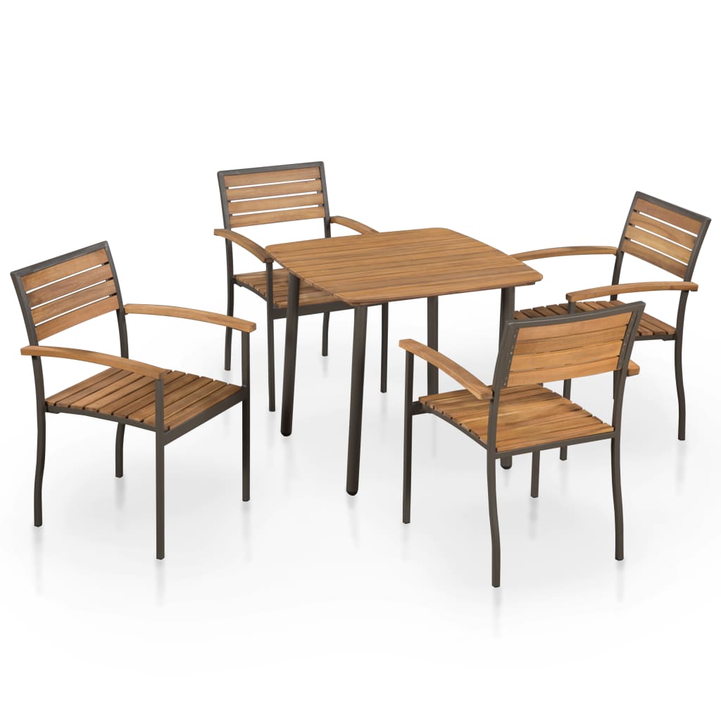 vidaXL 5 Piece Patio Dining Set Solid Acacia Wood and Steel-0