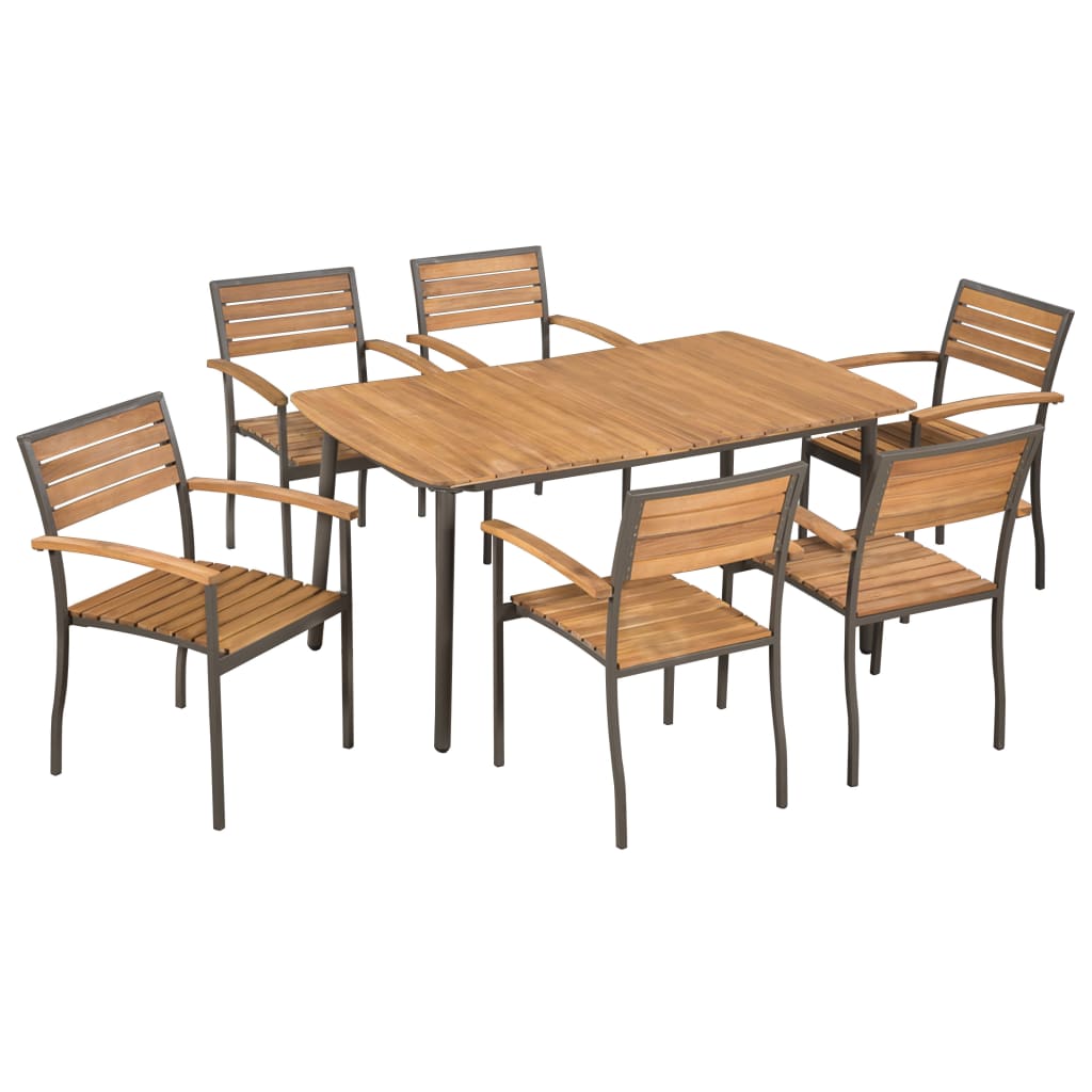 vidaXL 5 Piece Patio Dining Set Solid Acacia Wood and Steel-13