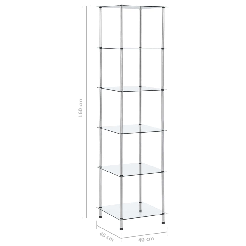 vidaXL 6-Tier Shelf Storage Shelf for Bathroom Transparent Tempered Glass-4