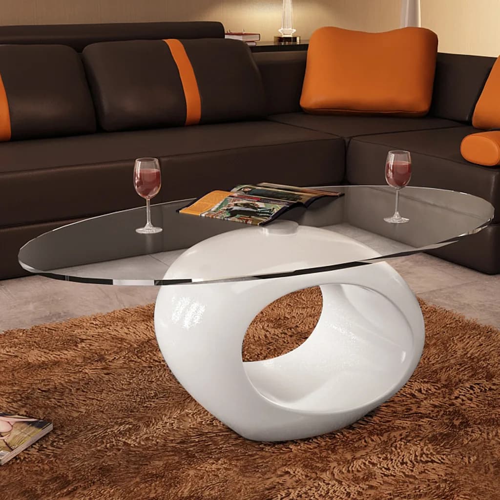 vidaXL Coffee Table Living Room End Table Side Sofa Table with Oval Glass Top-1