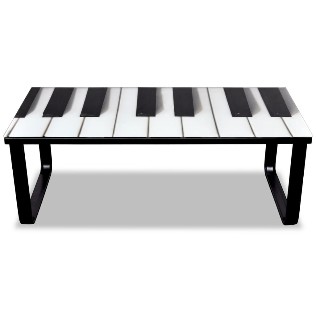 vidaXL Coffee Table with Piano Printing Glass Top-3