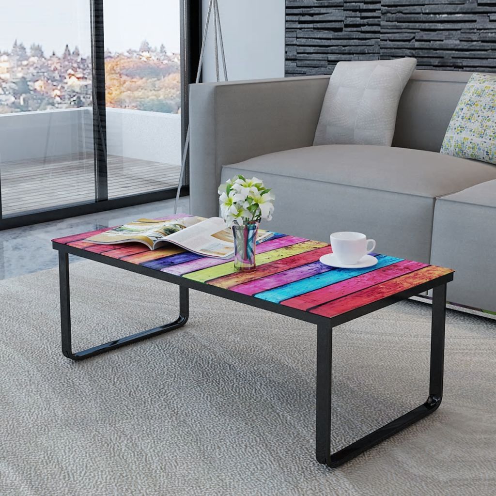 vidaXL Coffee Table with Rainbow Printing Glass Top-1