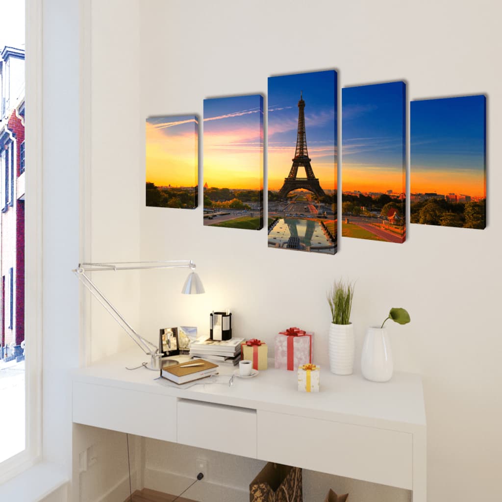 vidaXL Canvas Wall Print Set Eiffel Tower 79" x 39"-0