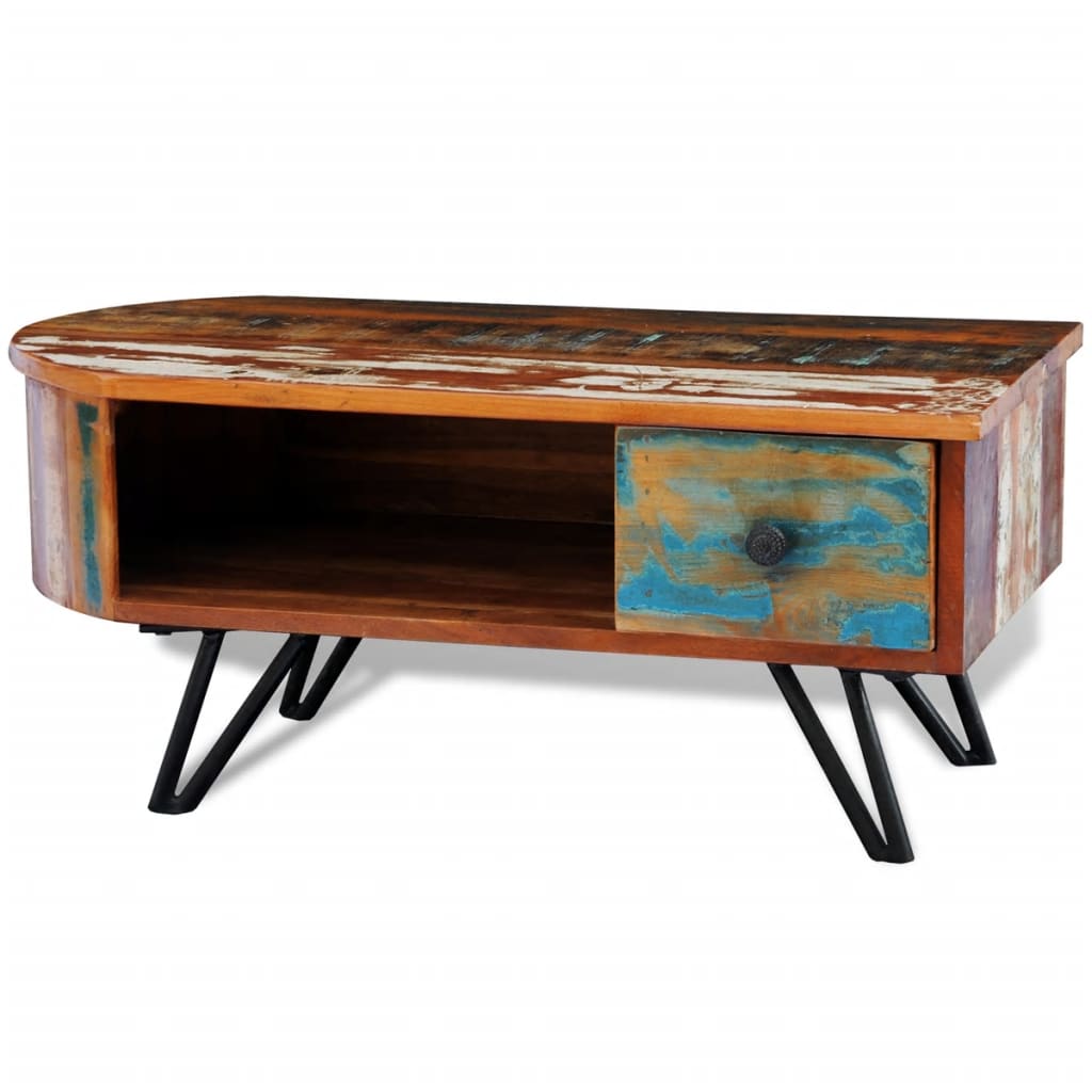 vidaXL Coffee Table with Iron Pin Legs Solid Reclaimed Wood-0