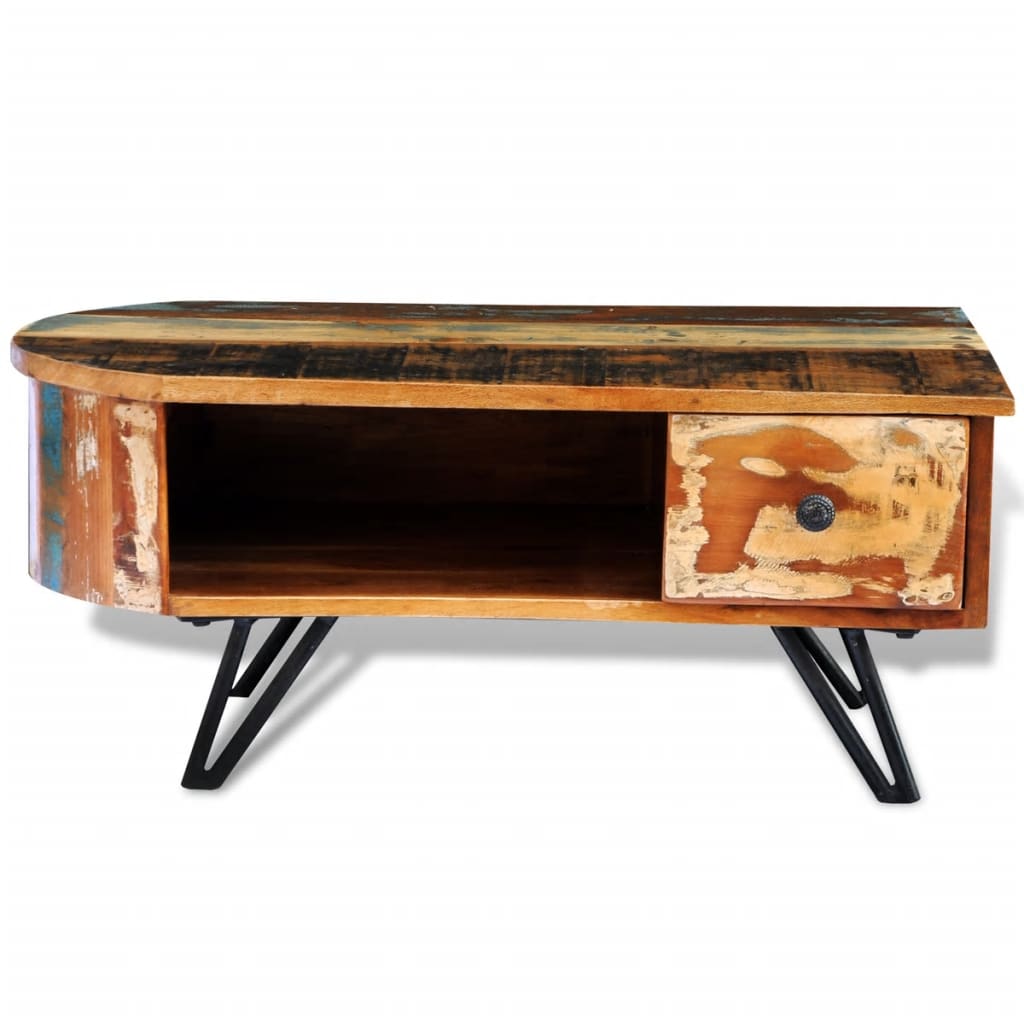 vidaXL Coffee Table with Iron Pin Legs Solid Reclaimed Wood-4