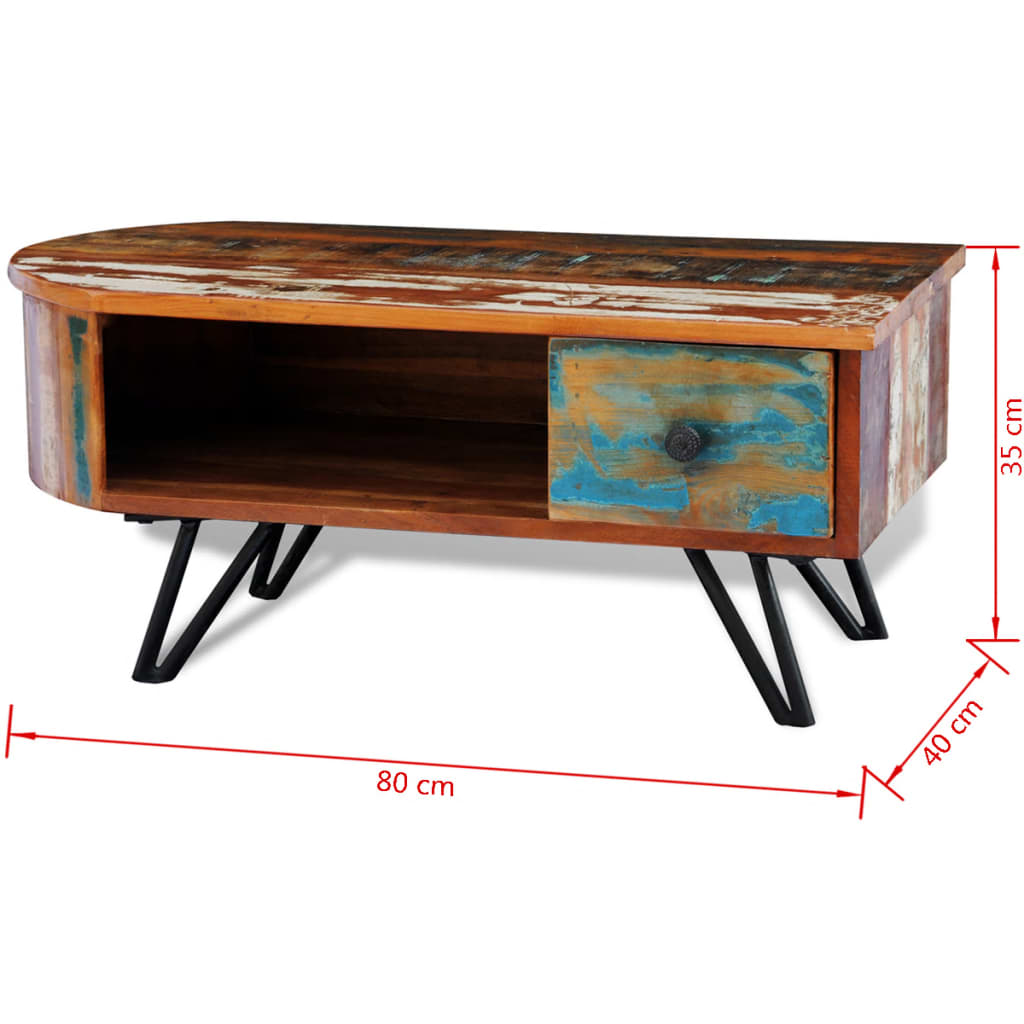 vidaXL Coffee Table with Iron Pin Legs Solid Reclaimed Wood-6