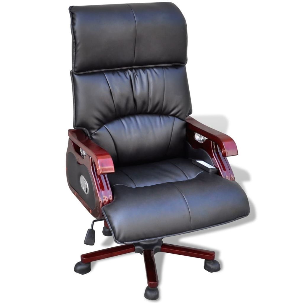 vidaXL Black Top Real Leather Adjustable Massage Office Chair-0