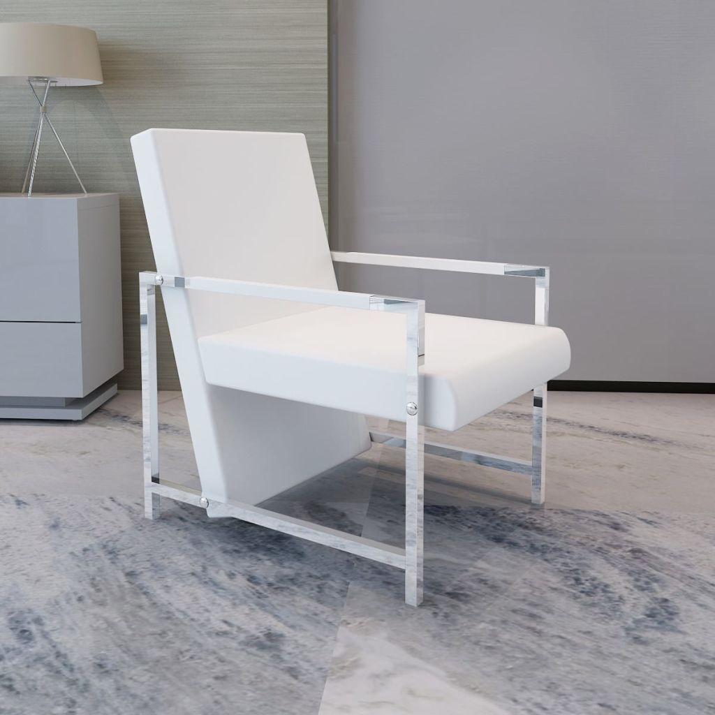 vidaXL Cube Armchair White Faux Leather-0