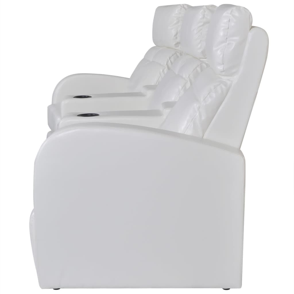 vidaXL 3-Seater Home Theater Recliner Sofa White Faux Leather-1