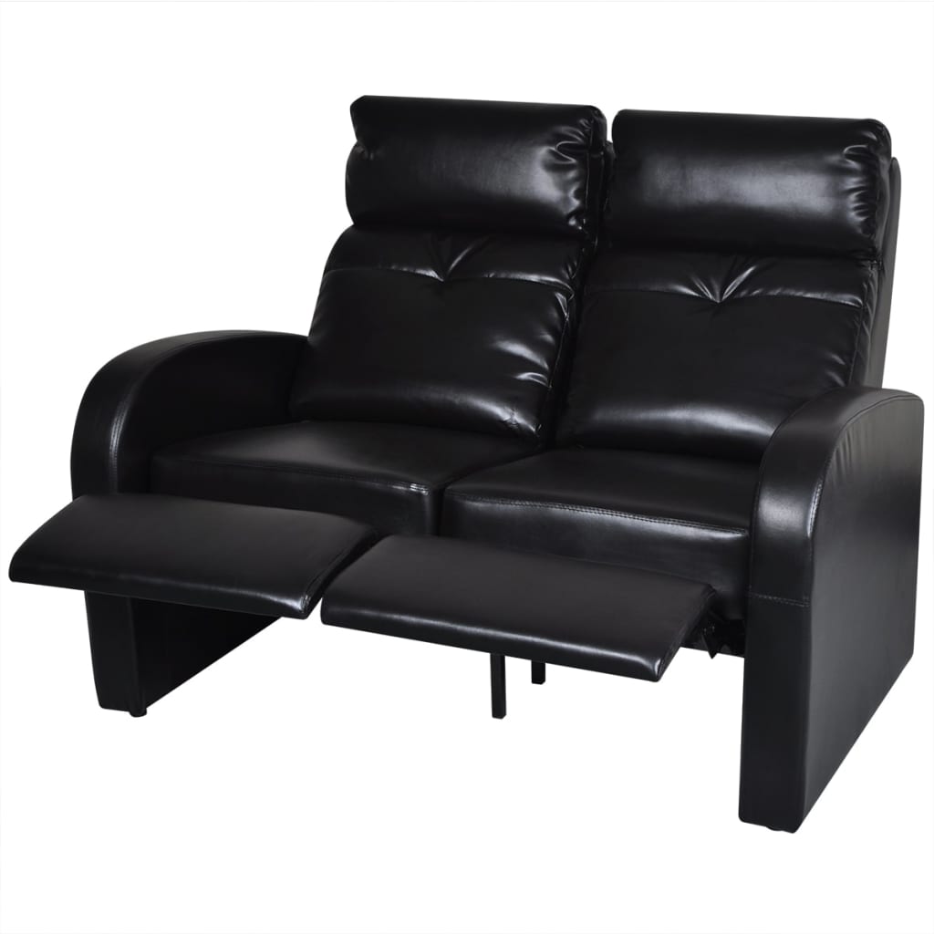 vidaXL 2-Seater Home Theater Recliner Sofa Black Faux Leather-0