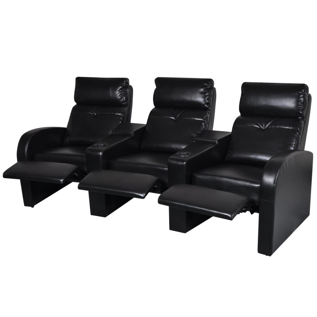 vidaXL 3-Seater Home Theater Recliner Sofa Black Faux Leather-2