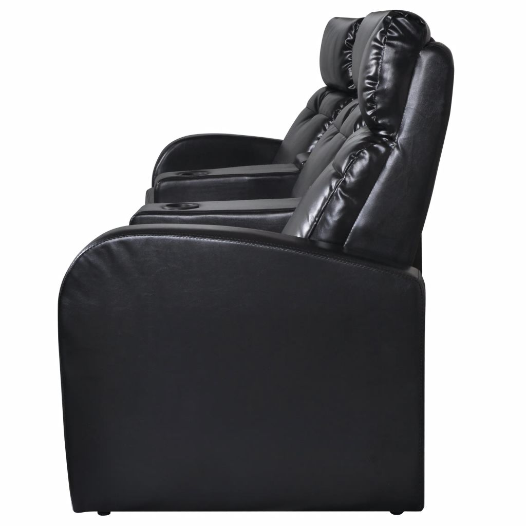 vidaXL 3-Seater Home Theater Recliner Sofa Black Faux Leather-3