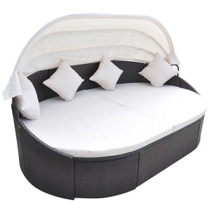 vidaXL Daybed Round Outdoor Patio Lounge Bed with Canopy for Lawn Poly Rattan-1