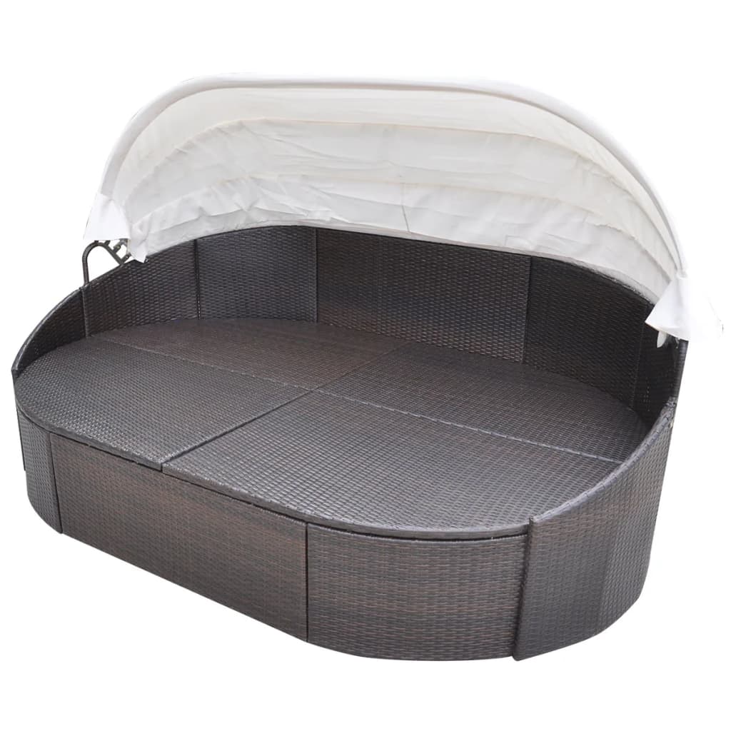 vidaXL Daybed Round Outdoor Patio Lounge Bed with Canopy for Lawn Poly Rattan-9
