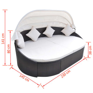 vidaXL Daybed Round Outdoor Patio Lounge Bed with Canopy for Lawn Poly Rattan-5