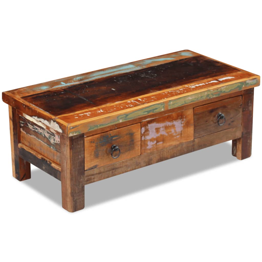 vidaXL Coffee Table Vintage End Table Sofa Table with Drawers Solid Wood Mango-3