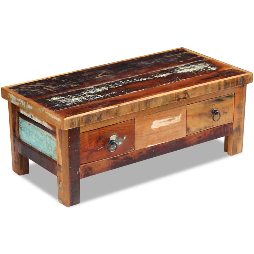 vidaXL Coffee Table Vintage End Table Sofa Table with Drawers Solid Wood Mango-5