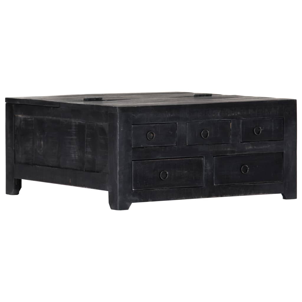 vidaXL Coffee Table Black 25.6"x25.6"x11.8" Solid Mango Wood-10