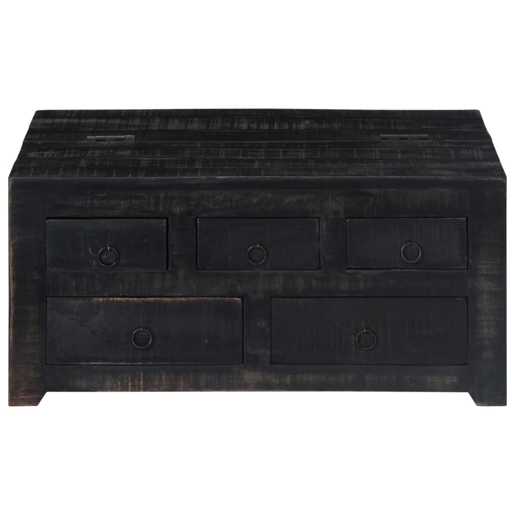 vidaXL Coffee Table Black 25.6"x25.6"x11.8" Solid Mango Wood-4