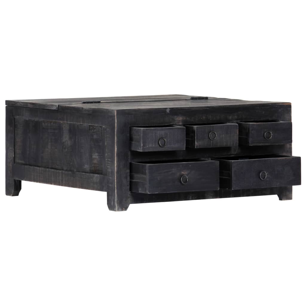 vidaXL Coffee Table Black 25.6"x25.6"x11.8" Solid Mango Wood-5