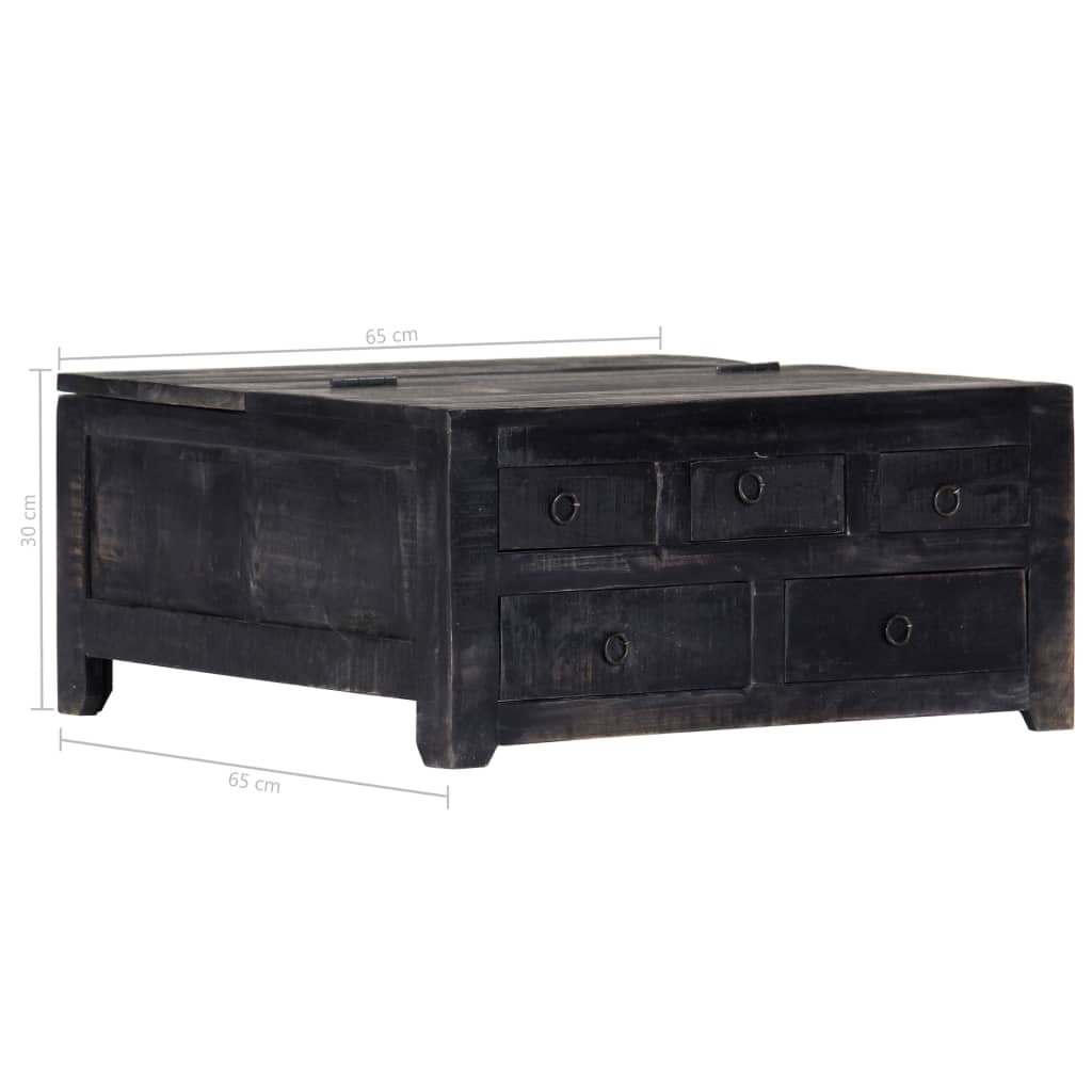 vidaXL Coffee Table Black 25.6"x25.6"x11.8" Solid Mango Wood-9