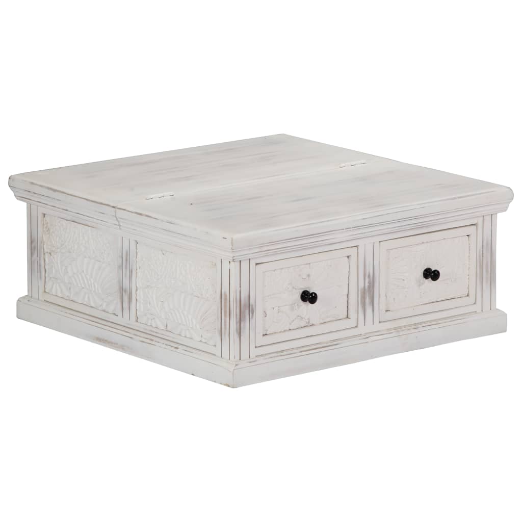 vidaXL Coffee Table White 27.6"x27.6"x11.8" Solid Mango Wood-0