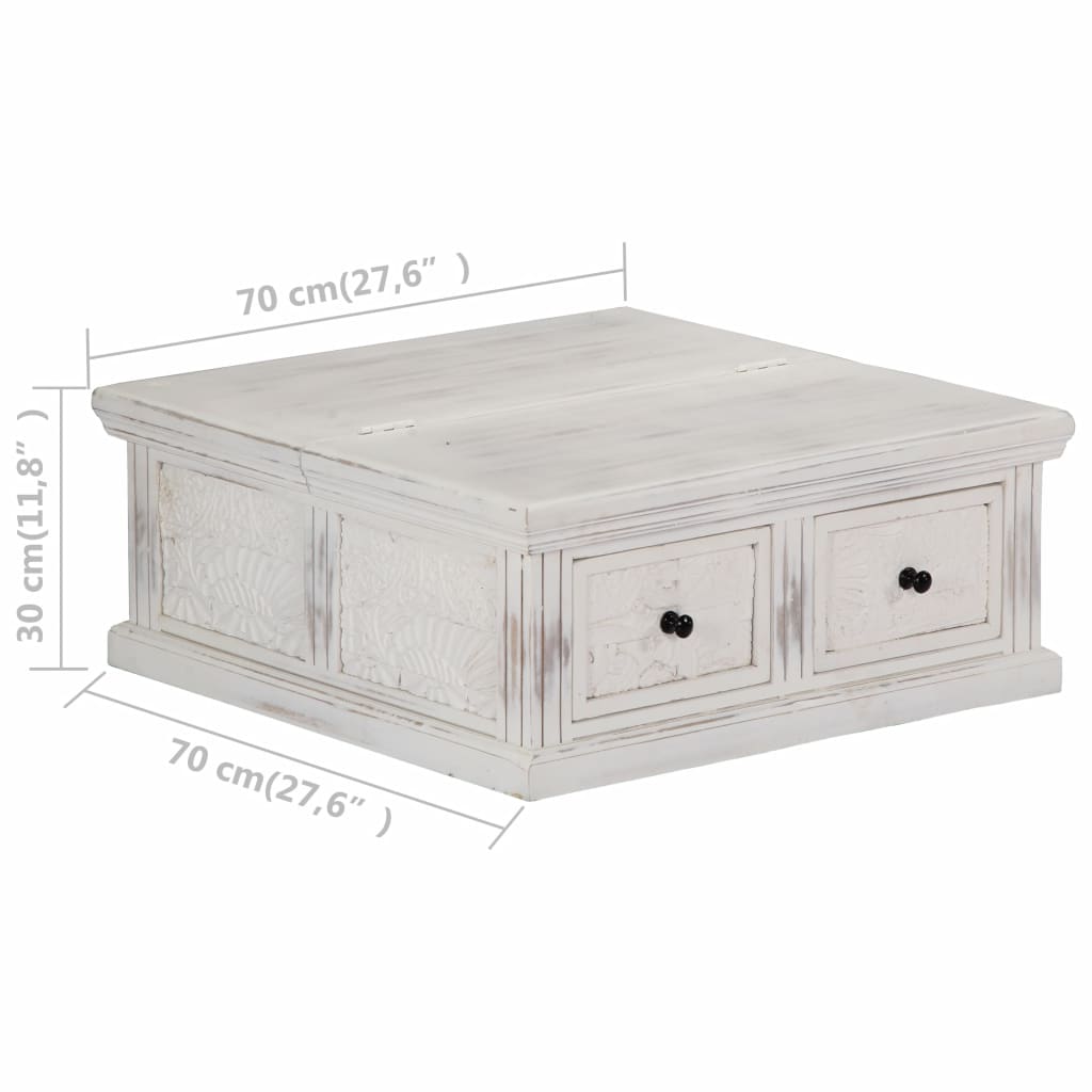 vidaXL Coffee Table White 27.6"x27.6"x11.8" Solid Mango Wood-5