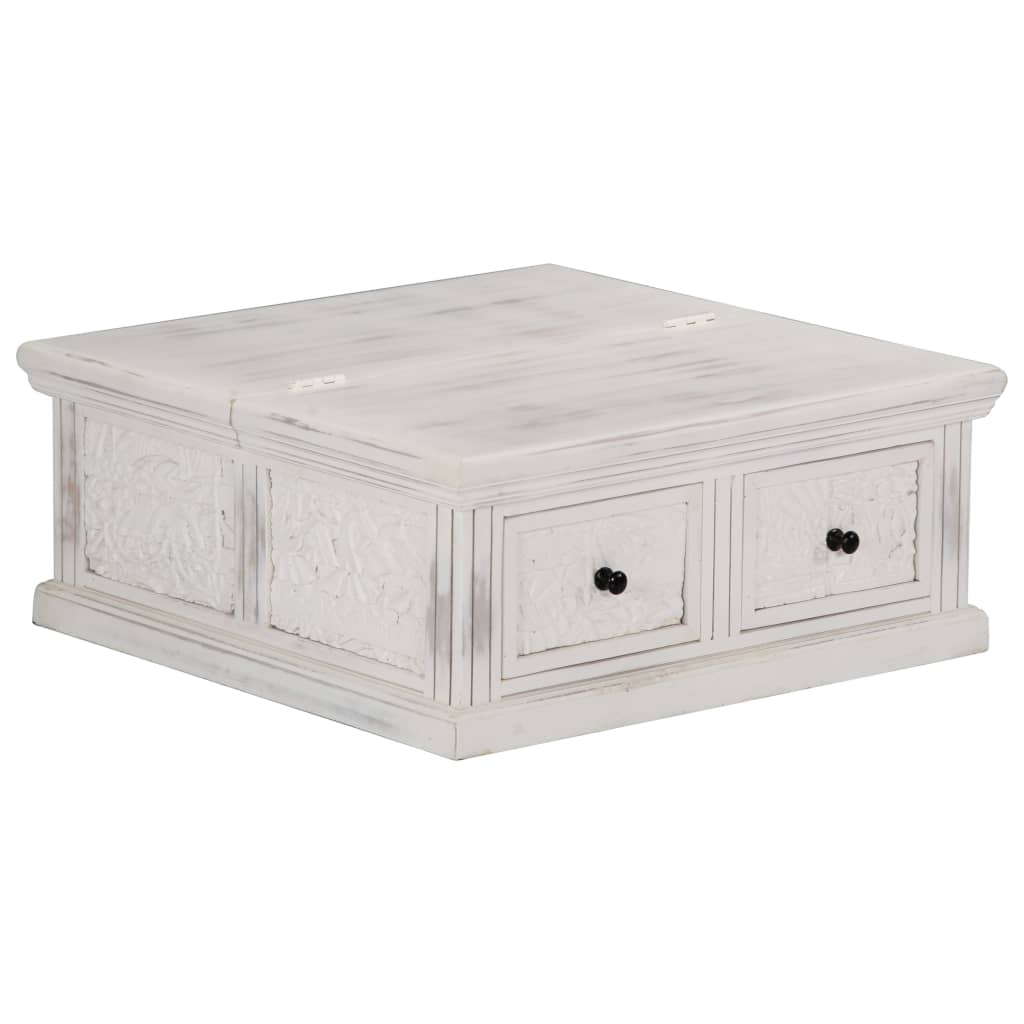 vidaXL Coffee Table White 27.6"x27.6"x11.8" Solid Mango Wood-9