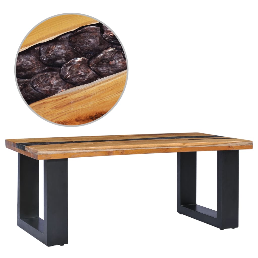 vidaXL Coffee Table 39.3"x19.6"x15.7" Solid Teak Wood and Polyresin-1