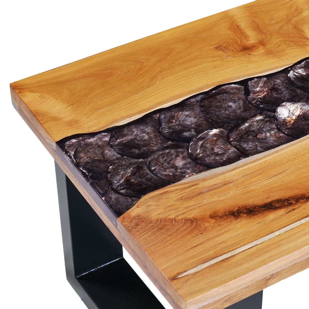 vidaXL Coffee Table 39.3"x19.6"x15.7" Solid Teak Wood and Polyresin-7