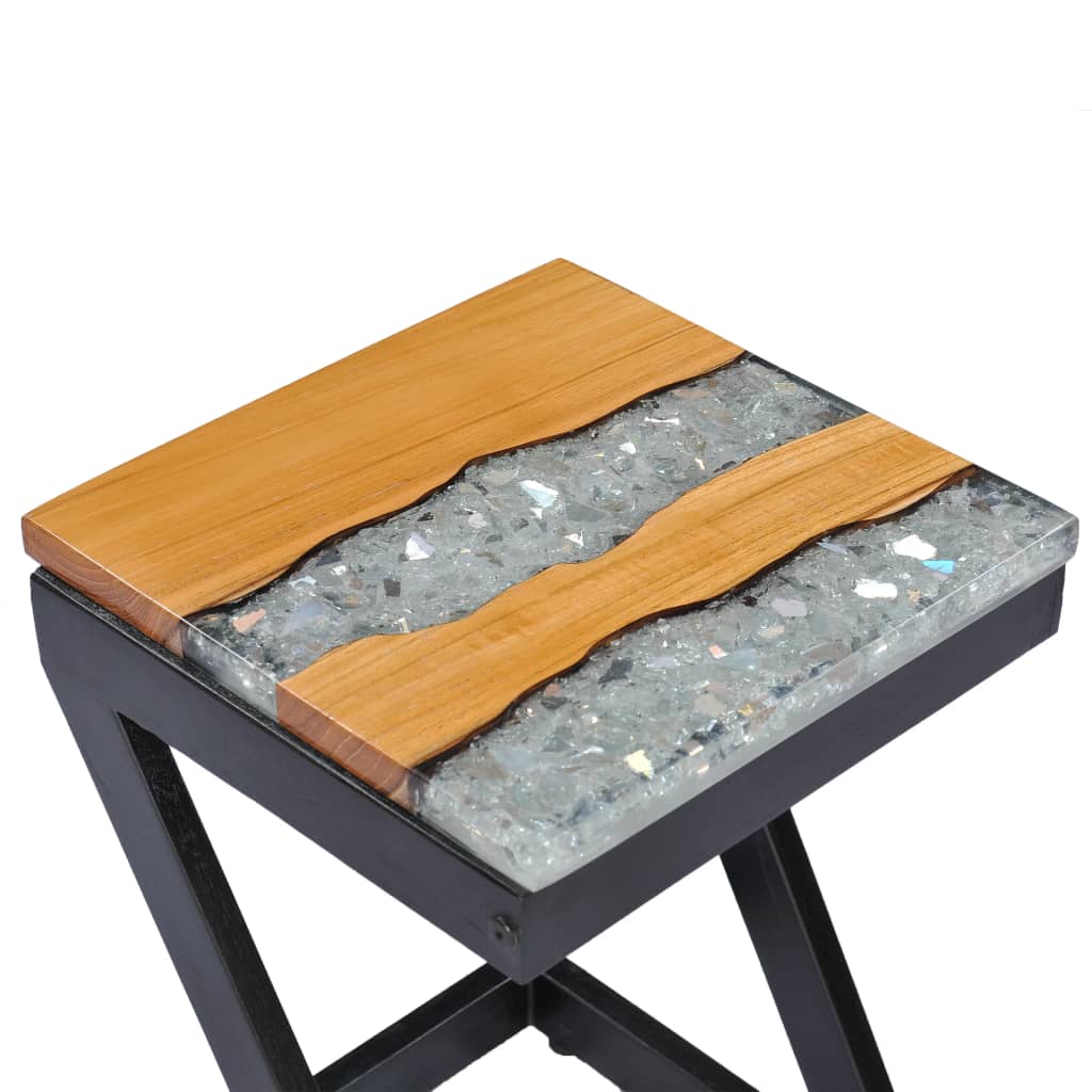 vidaXL Coffee Table 11.8"x11.8"x19.6" Solid Teak Wood and Polyresin-5