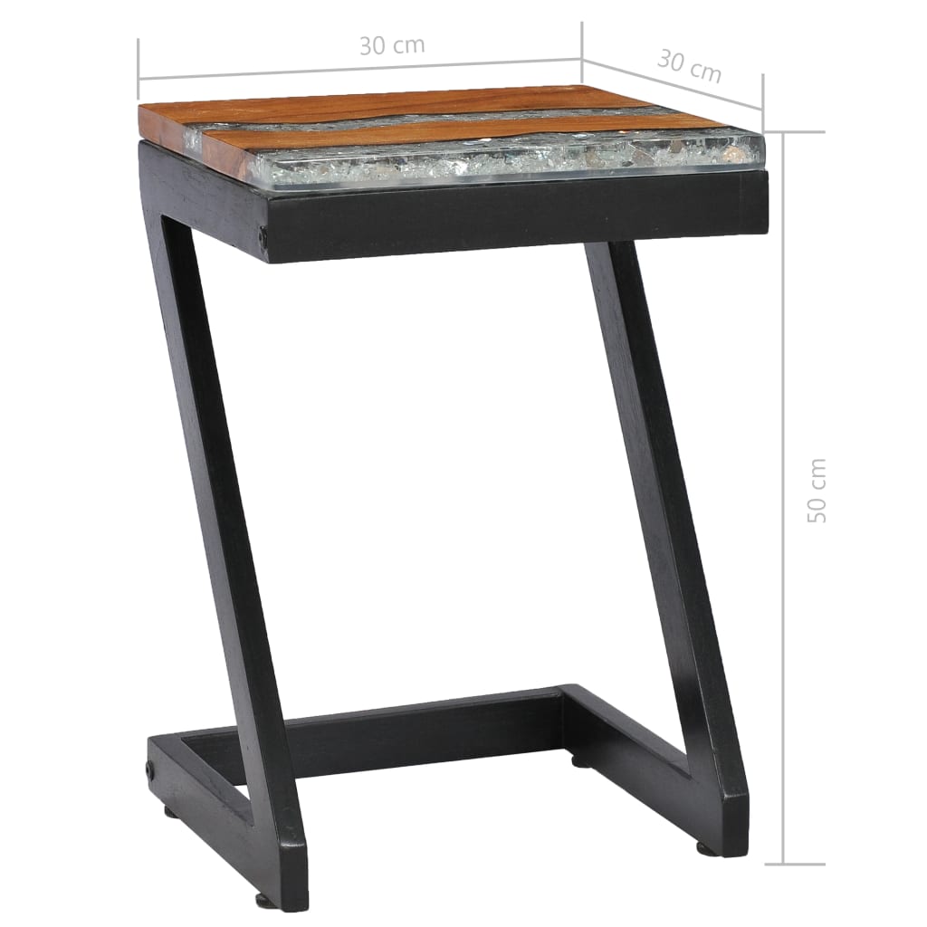 vidaXL Coffee Table 11.8"x11.8"x19.6" Solid Teak Wood and Polyresin-7