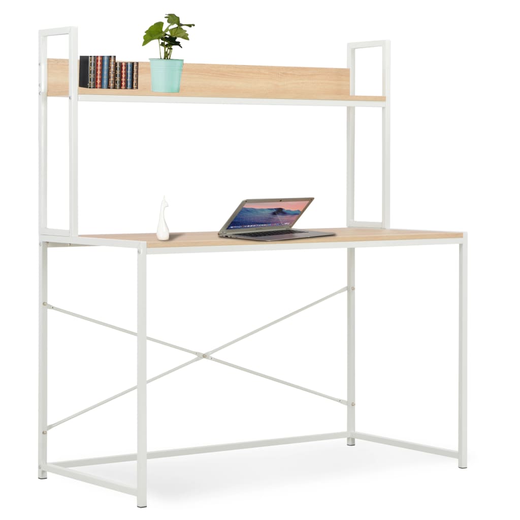 vidaXL Computer Desk White and Oak 47.2"x23.6"x54.3"-0