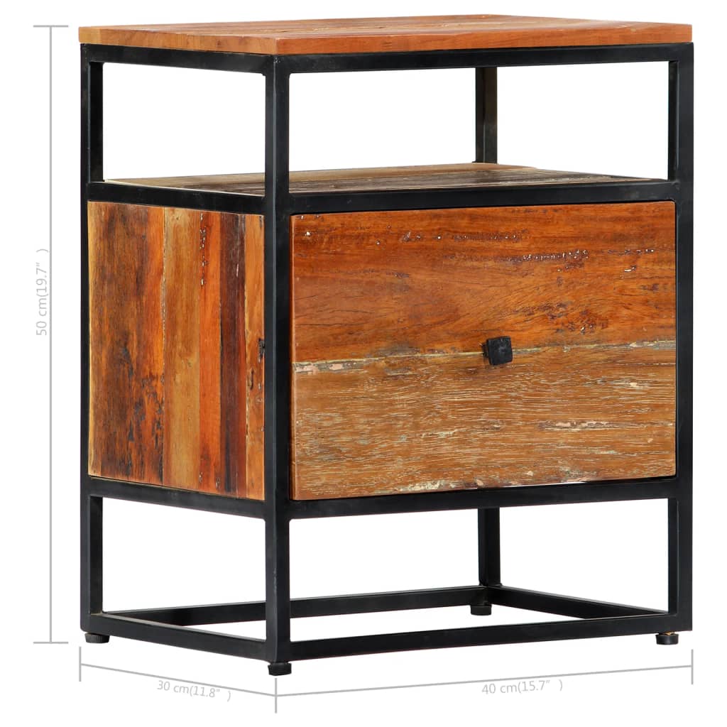 vidaXL Bedside Cabinet 15.7"x11.8"x19.7" Solid Reclaimed Wood and Steel-8