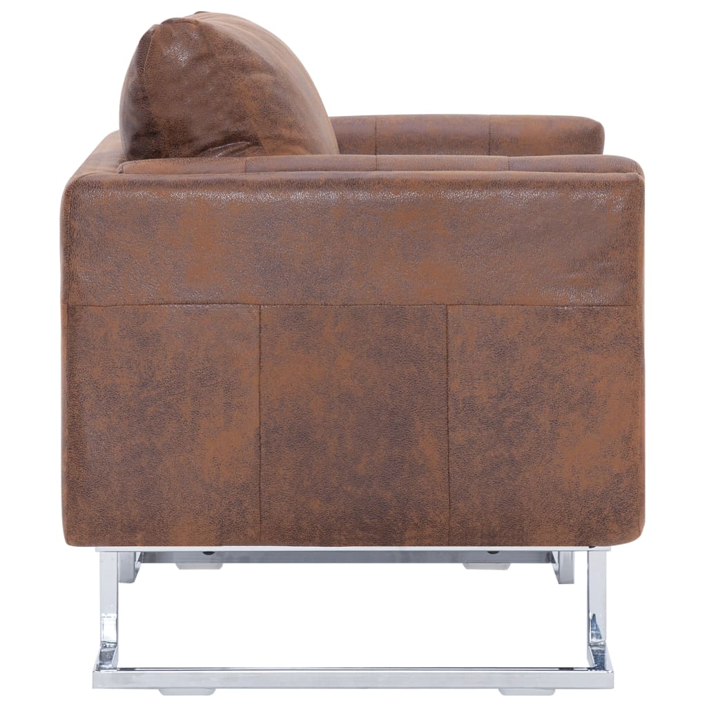 vidaXL Cube Armchair Brown Faux Suede Leather-4