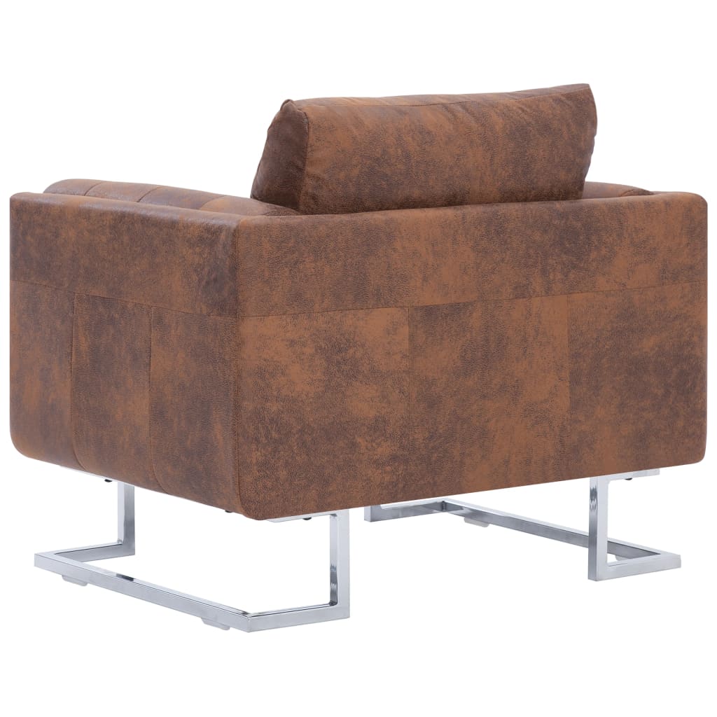 vidaXL Cube Armchair Brown Faux Suede Leather-5