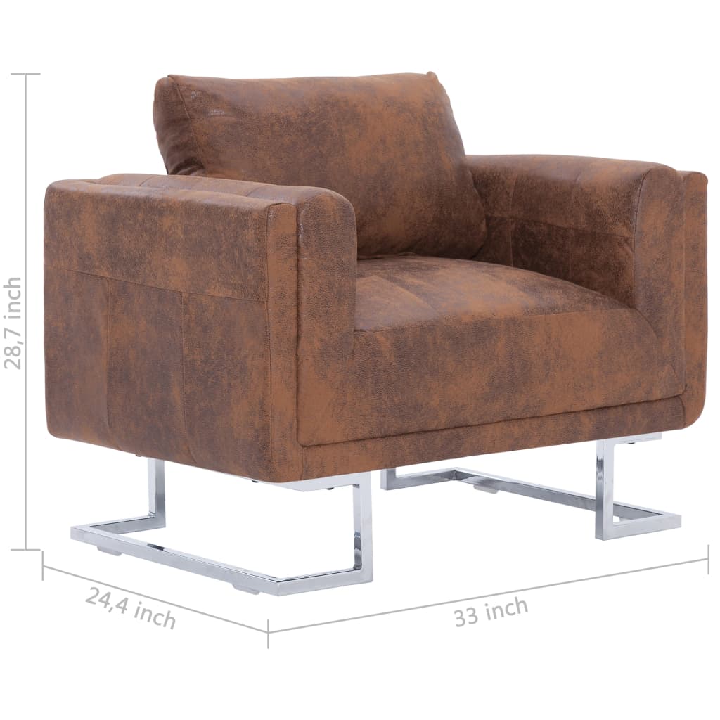 vidaXL Cube Armchair Brown Faux Suede Leather-7