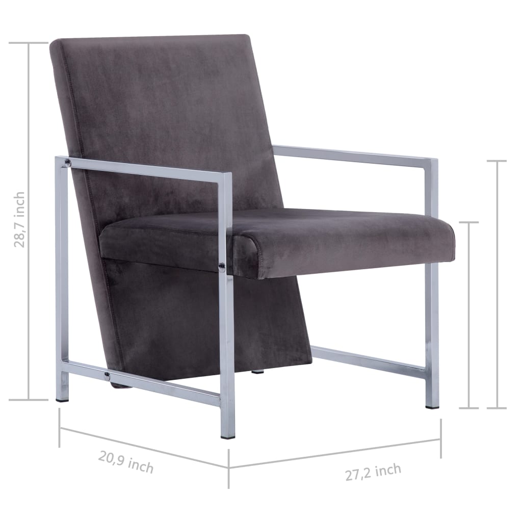 vidaXL Armchair with Chrome Feet Dark Gray Velvet-7