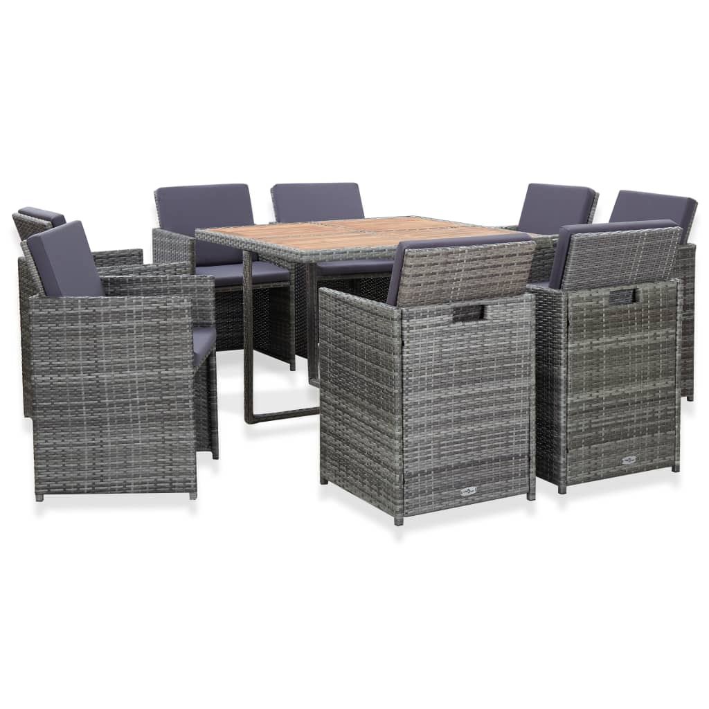 vidaXL 9 Piece Patio Dining Set with Cushions Poly Rattan Anthracite-16