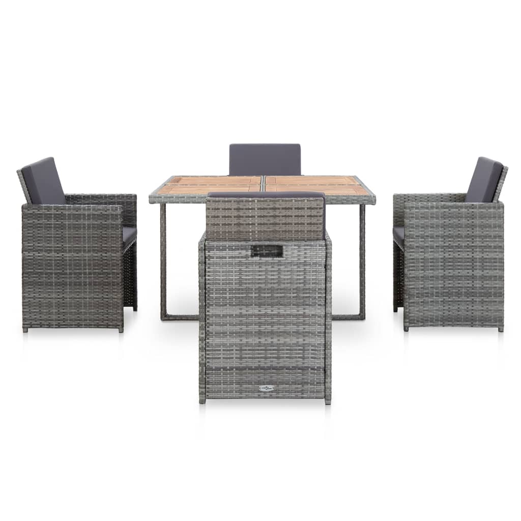 vidaXL 5 Piece Patio Dining Set with Cushions Poly Rattan Anthracite-5