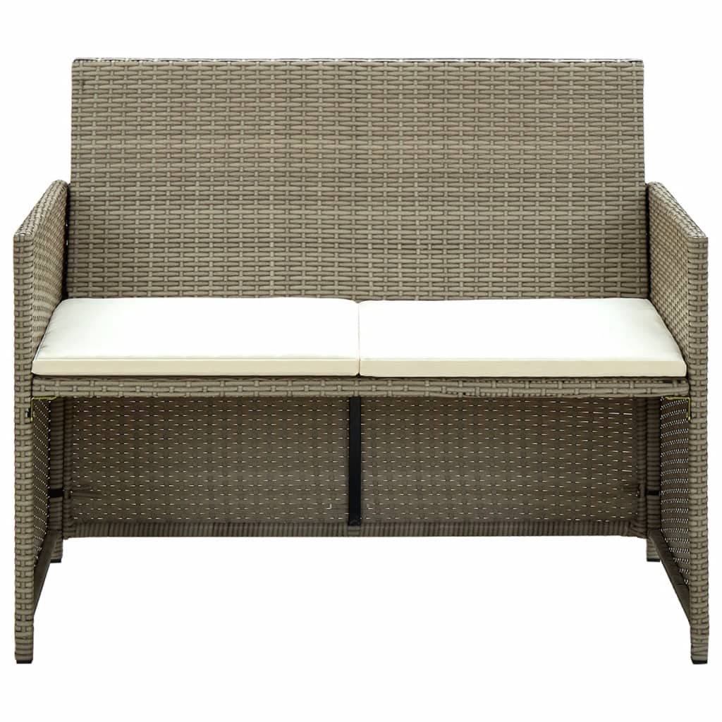 vidaXL 2 Seater Patio Sofa with Cushions Beige Poly Rattan-0