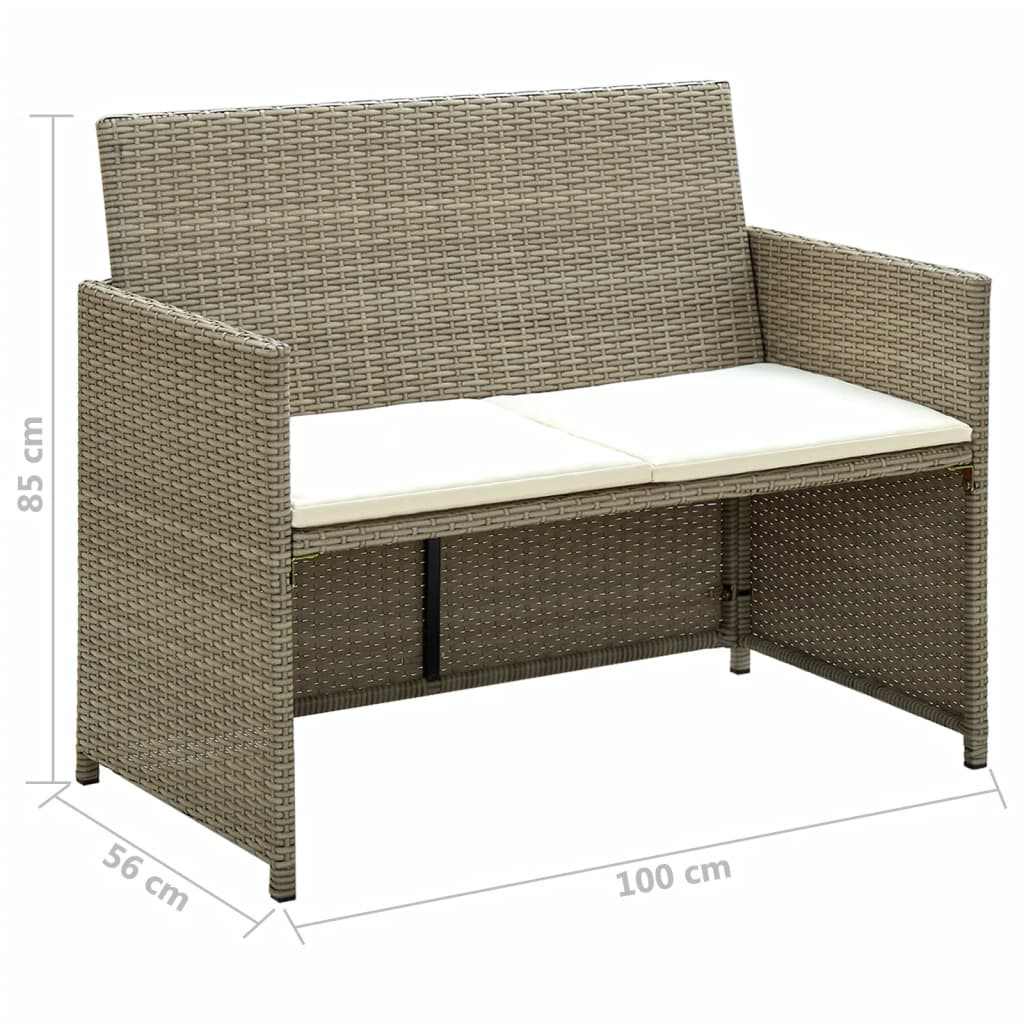 vidaXL 2 Seater Patio Sofa with Cushions Beige Poly Rattan-2